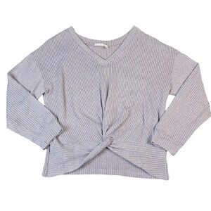 Lush‎ Twist Front Knit Sweater Womens Large Cropped V-Neck Lagenlook Light Blush